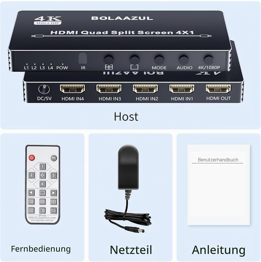 4x1 HDMI Multiviewer 1080P HDMI Multiviewer mit 4 Eingängen HDMI 4x1 Quad Multiviewer Bildschirmspli