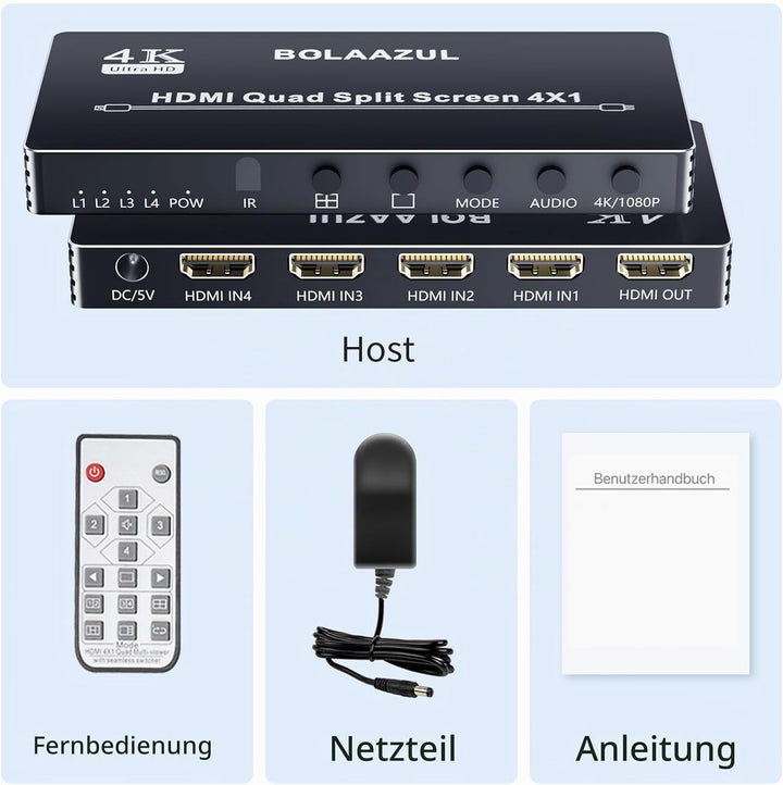 4x1 HDMI Multiviewer 1080P HDMI Multiviewer mit 4 Eingängen HDMI 4x1 Quad Multiviewer Bildschirmspli