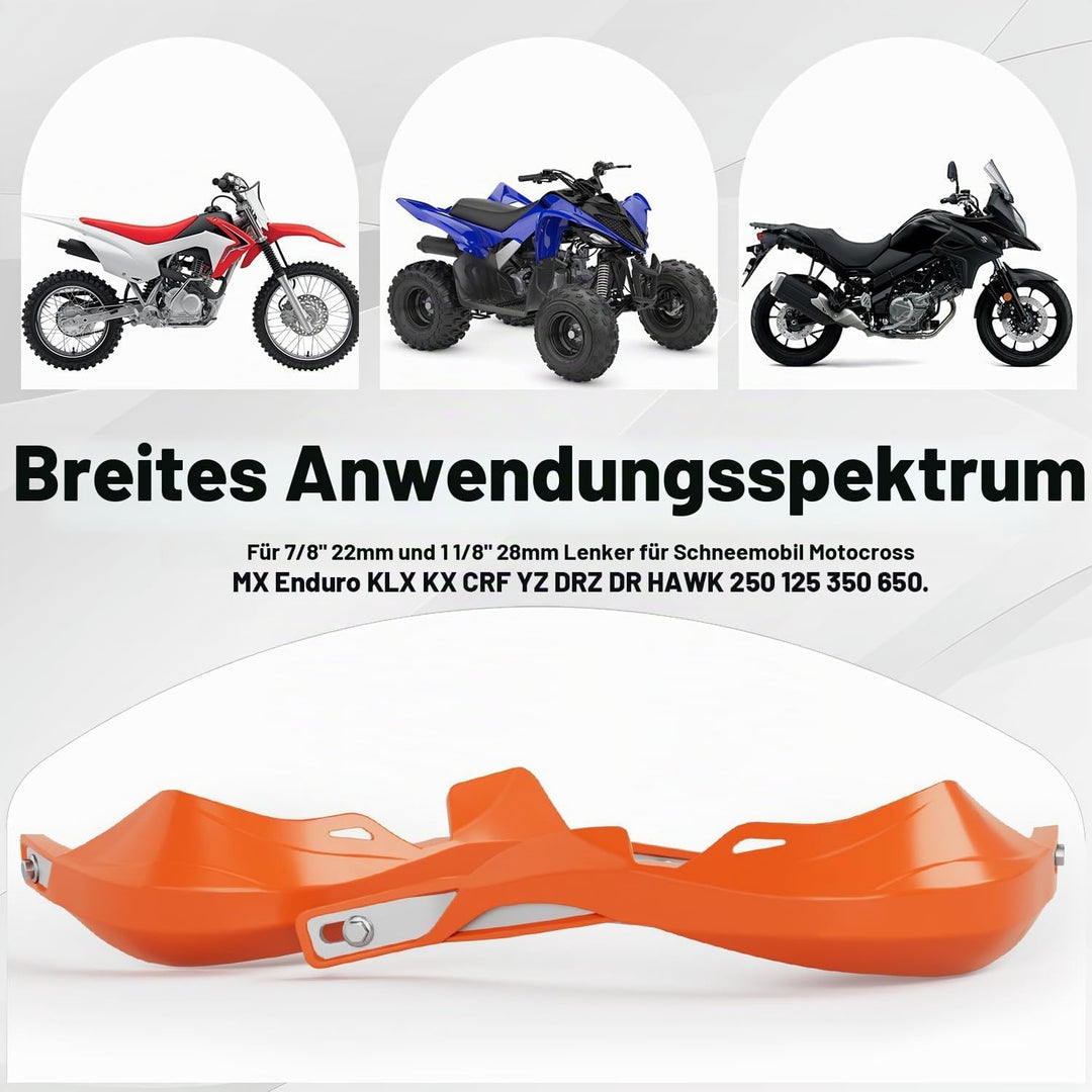 JFG Racing Universal-Handschutz für Motorräder, Dirt Bike, Handschutz für 22 mm / 28 mm Lenker Orang