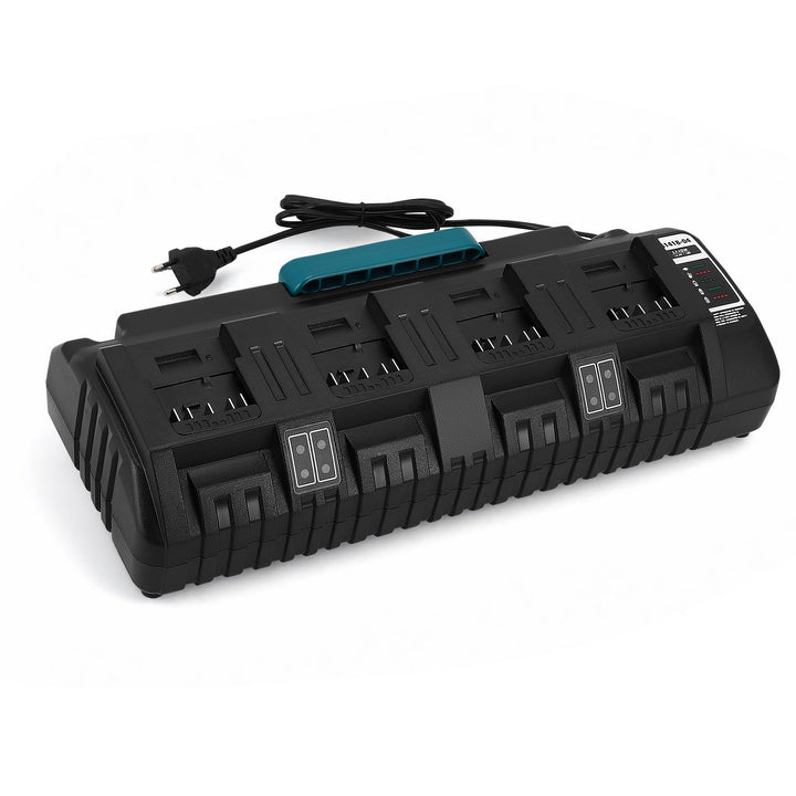 4‑Fach Akku‑Schnellladegerät mit Dual‑USB‑Anschlüssen | Für 14,4V‑18V Lithium‑Ionen‑Akkus, LED‑Anzei