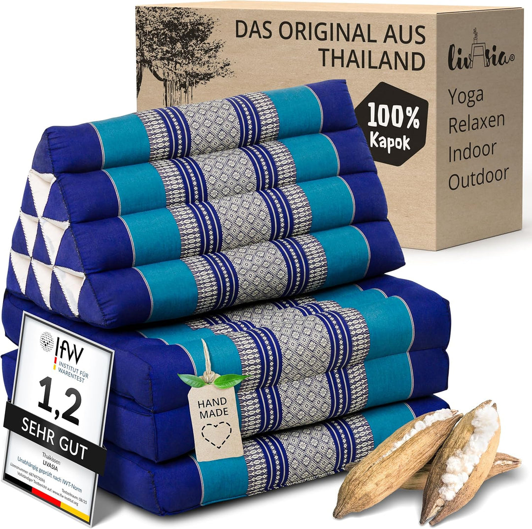 livasia Thaikissen mit 3 Auflagen, Dreieckskissen mit Klappmatratze, Keilkissen Kapok, Rückenkissen