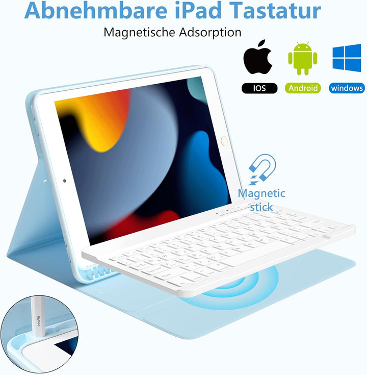TQQ Tastatur Hülle für iPad 10.2 Zoll (9/8/7 Generation), für iPad Air 3rd und iPad Pro 10.5, Wieder