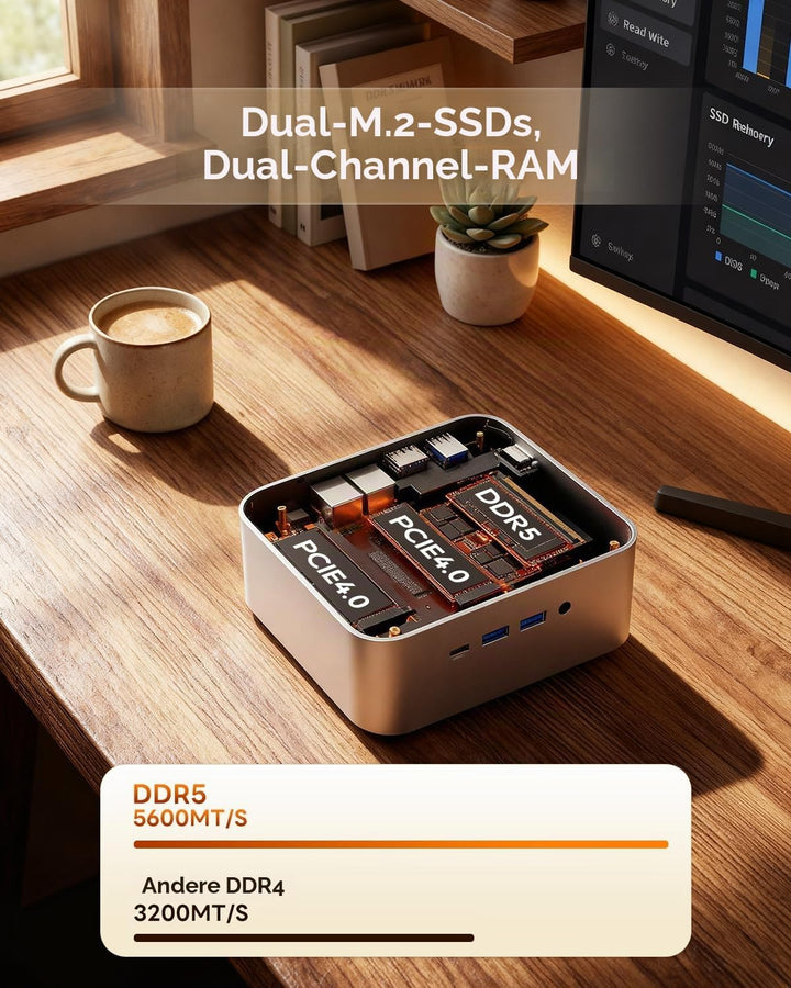 AOOSTAR MACO Mini PC Ryzen 7 H 255(bis zu 4,9GHz), 24GB DDR5 RAM 1TB M.2 SSD, Mini Desktop Computer