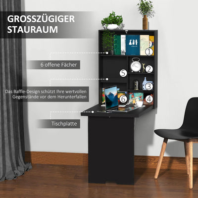 HOMCOM Wandtisch Wandklapptisch Klappschreibtisch mit Tafel Klappbarer Computertisch für Büro Schwar