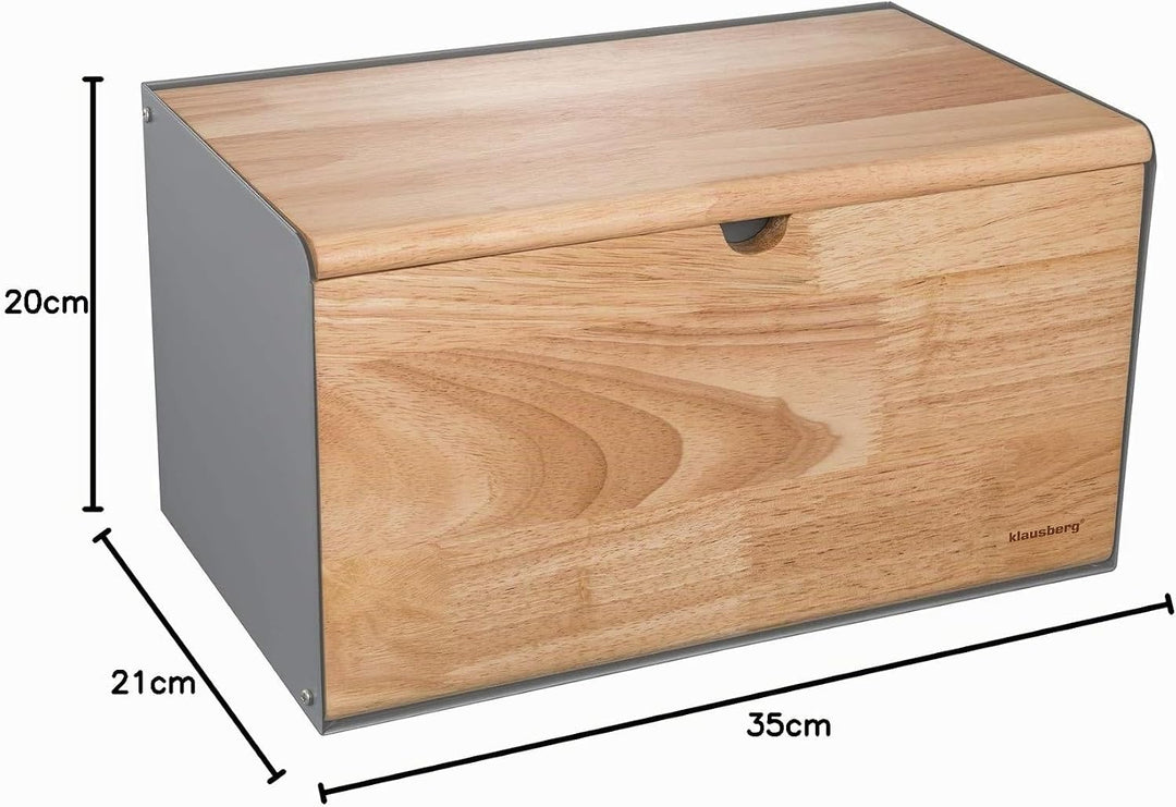 Klausberg Brotkasten Brotbox aus Metall/Holz 35,5 x 21,5 x 19,5 cm Grau, Grau