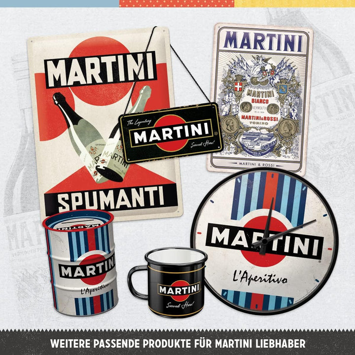 Nostalgic-Art 51205 Retro Wanduhr, Martini – L'Aperitivo – Geschenk-Idee für Cocktail-Fans, Grosse K
