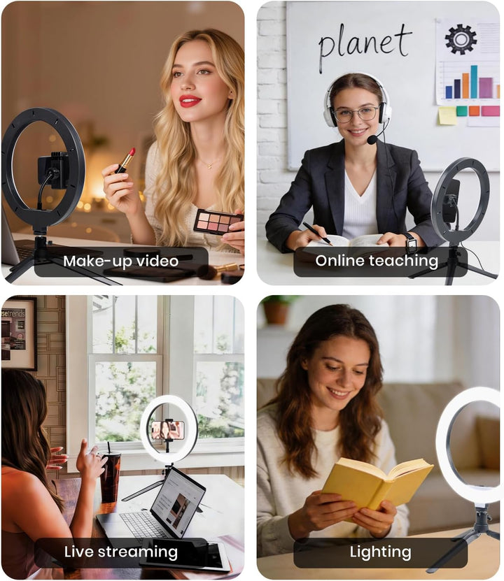 Selfie Ringlicht, 10 Zoll LED Ringlicht mit Stativ Handy, Ringlicht LED Videolicht Dauerlicht Laptop