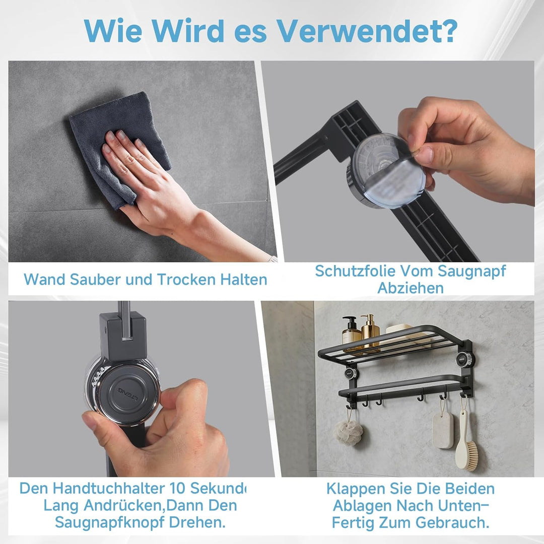 Handtuchhalter ohne Bohren, Handtuchhalter Mit Saugnapf, 90° Klappbarer Handtuchstange, Wandmontage