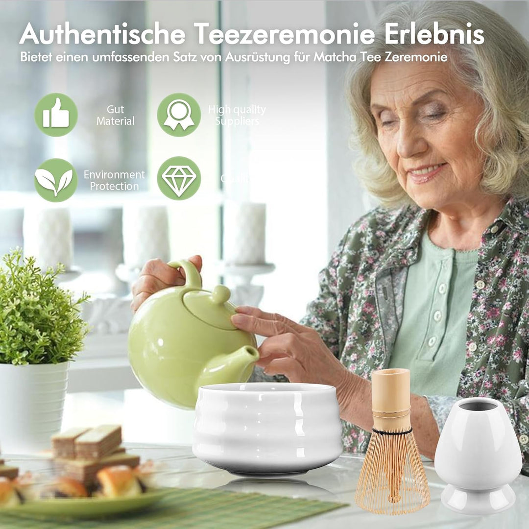 Matcha Tee Set, Matcha Besen Set mit Matcha-Schneebesen, Besenhalter, Matcha Schale aus Keramik, 2 T