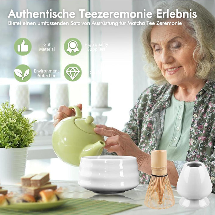 Matcha Tee Set, Matcha Besen Set mit Matcha-Schneebesen, Besenhalter, Matcha Schale aus Keramik, 2 T