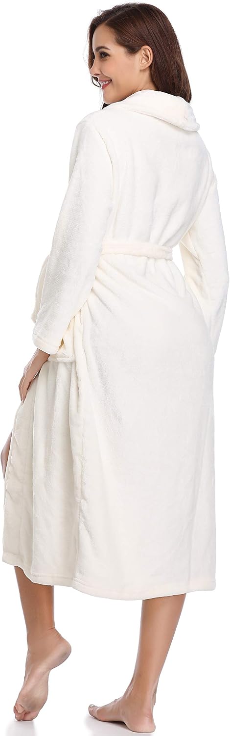 Vlazom Winter Bademantel weicher Flanell Bademantel Damen Saunamantel mit Kapuze Flauschiger Morgenm