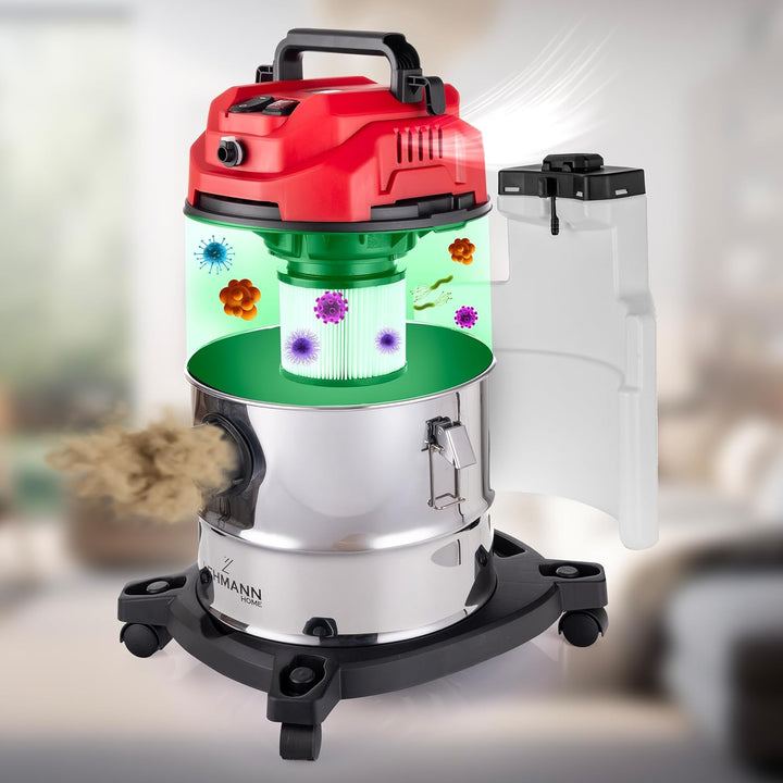 LEHMANN Waschsauger mit 20L-Behälter - 1600W - Polsterreiniger Gerät mit HEPA-Filter - 4,3L Reinigun