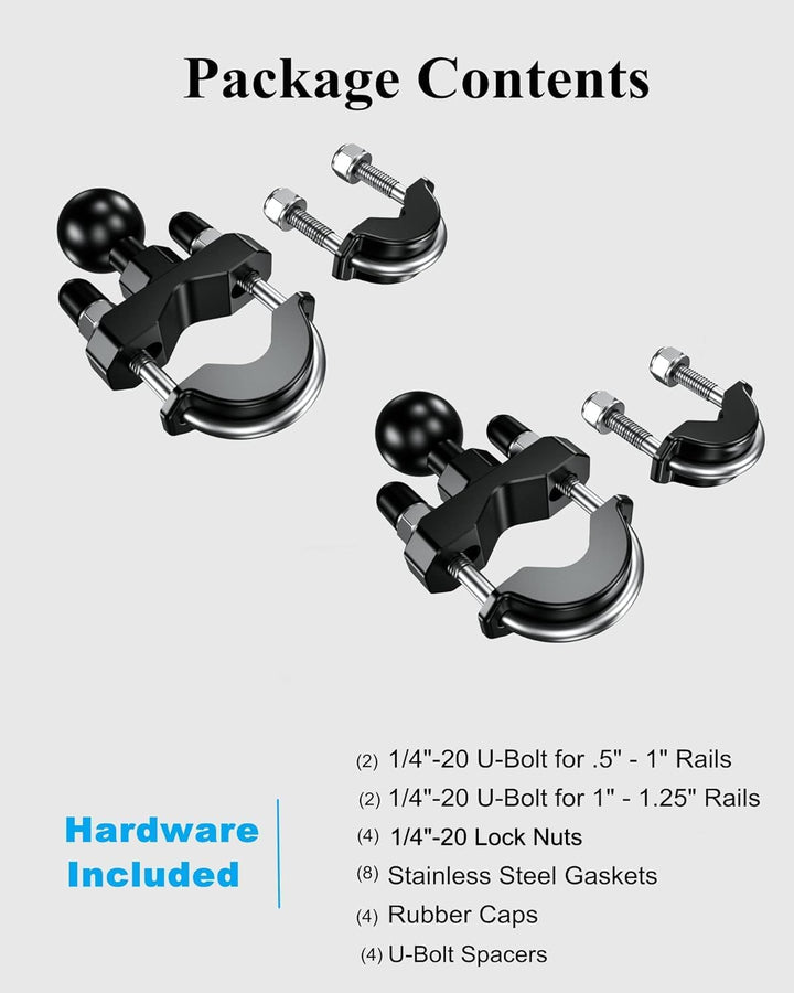 BRCOVAN 2St, Lenker U-Bolzen Montagebasis mit 1 Zoll TPU Kugel für Schienendurchmesser 0,5'' bis 1,2