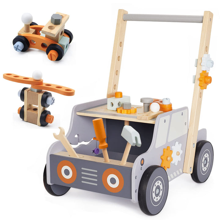 Labebe Lauflernwagen holz, Werkzeugbank für Kleinkinder, hölzerne Lauflernhilfe für Jungen und Mädch