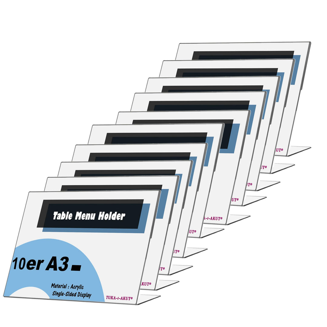 TUKA 10X A3 Quer Acryl Anzeige-Ständer Plakataufsteller, Tischaufsteller Schräg L-Ständer, Prospekts