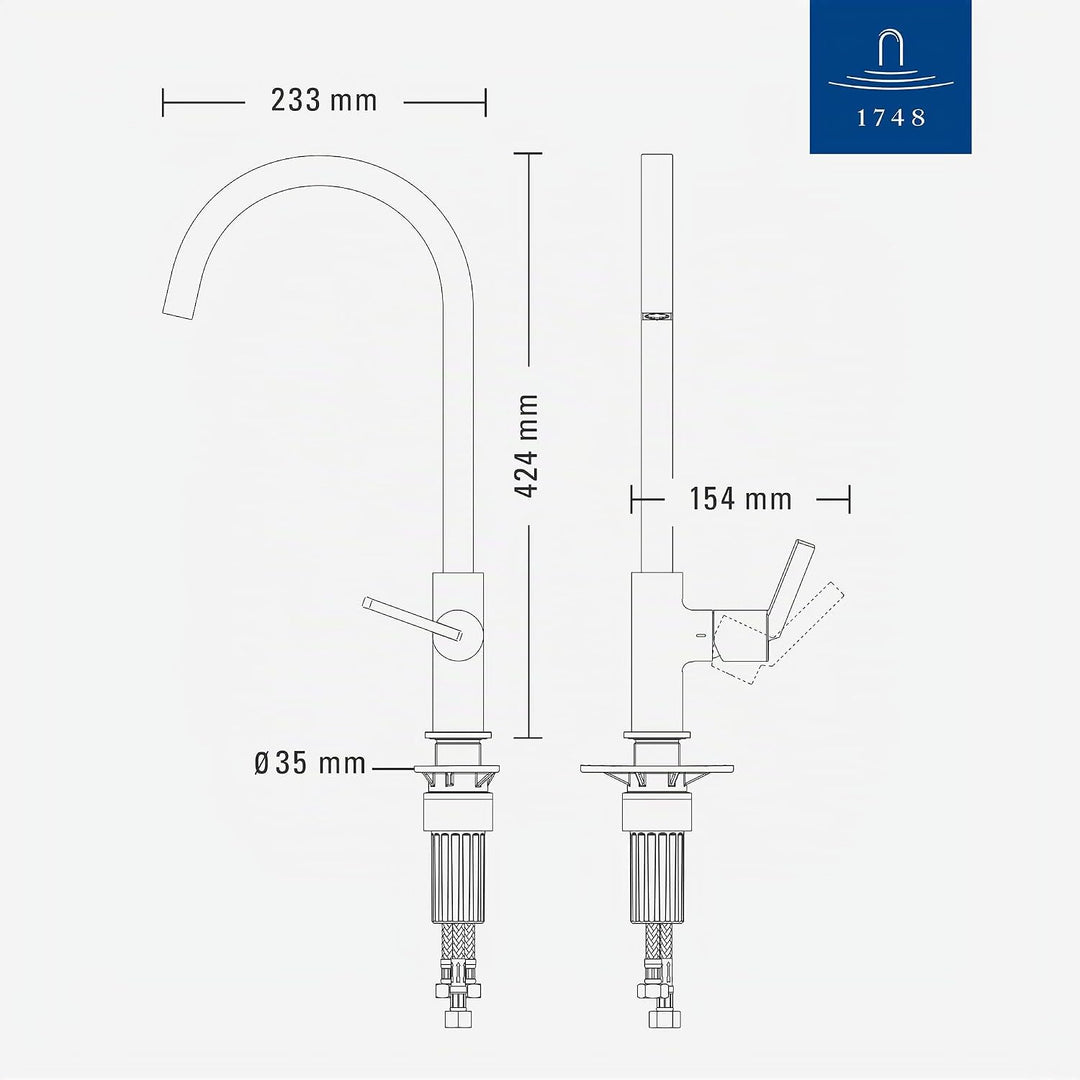 Villeroy &amp; Boch Variaro Küchenarmatur, Hochdruck Armatur Küche, 306 mm Auslaufhöhe, 360° schwenkbare