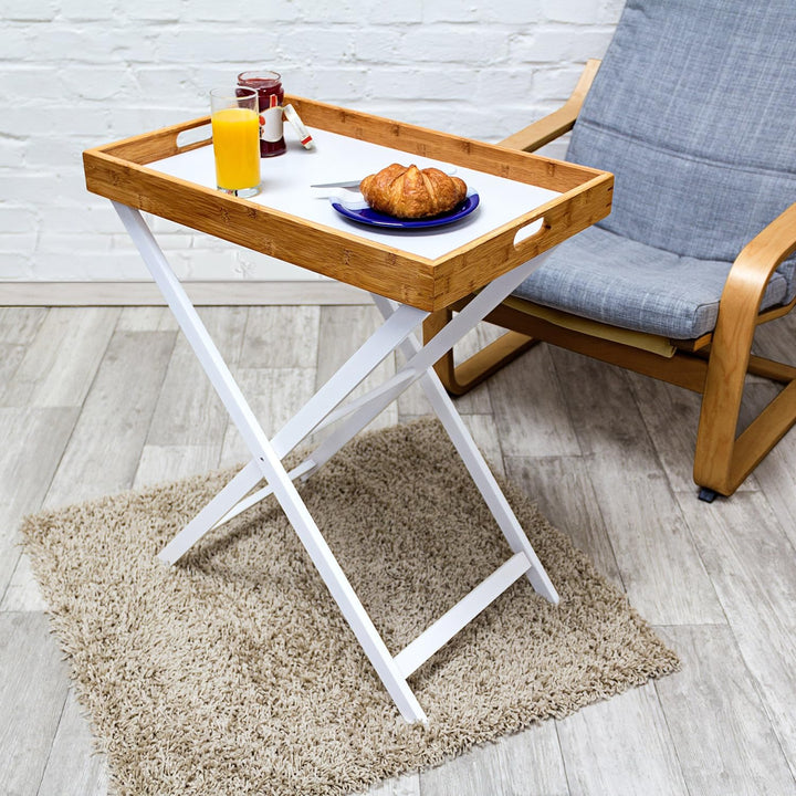 Relaxdays Tabletttisch Bambus H x B x T: ca. 72 x 60 x 40 cm Beistelltisch mit Tablett als Klapptisc