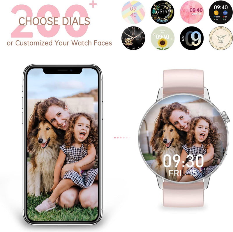 Erkwei Smartwatch Damen mit Bluetooth Anrufe 1,32 Zoll Touchscreen Damenuhr für iPhone Android Fitne