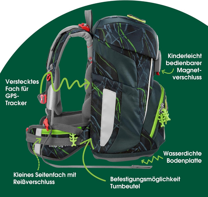 Step by Step Schulranzen-Set FIT „Danger Cat Chiko“ 5-teilig, grau-grün, Panther-Design, ergonomisch