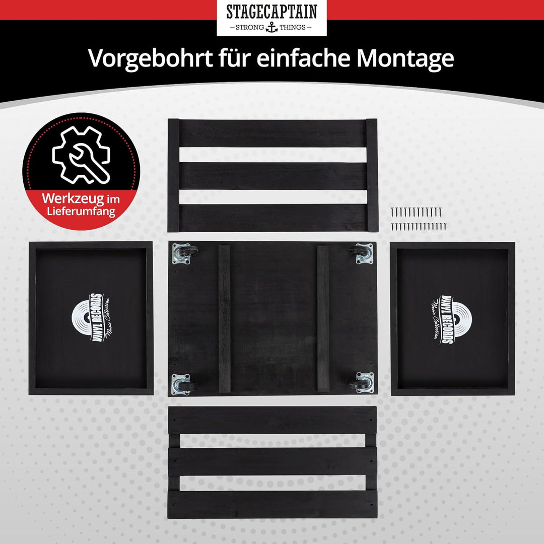 Stagecaptain SPK-100 BK Schallplattenkiste “Emil” - Aufbewahrungsbox für bis zu 100 LPs - aus Vollho