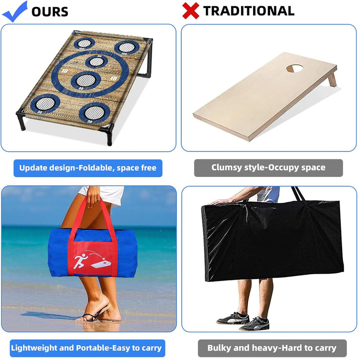 NZQXJXZ Cornhole Spiel Outdoor, Tragbar Cornhole Toss Set mit 8 Cornhole Säckchen und Tragetasche, I