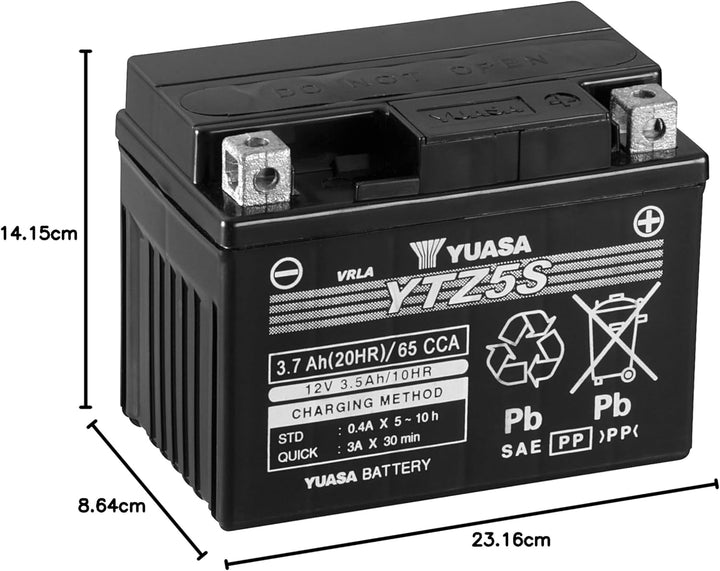 YUASA BATTERIE YTZ5S AGM geschlossen, 23.2 x 14.1 x 8.6 cm