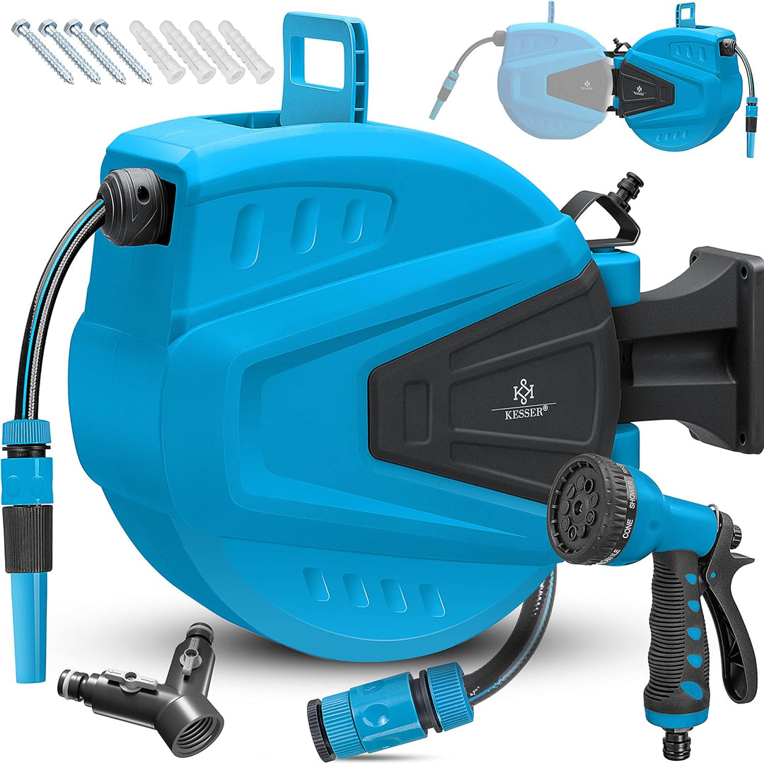 KESSER® Schlauchtrommel Wasser 20+2m Schlauchaufroller Inkl. 2-Wege-Verteiler + Multi-Handbrause Was