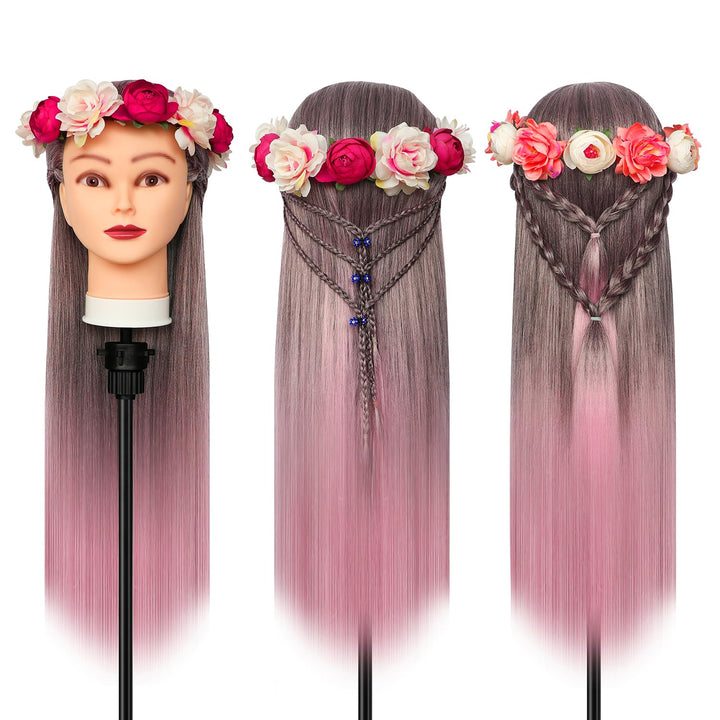 Trainingsköpfe, 28 inch Frisierkopf für Frisöre 100% Synthetikfaser-Haar Übungskopf,mit DIY Stricken