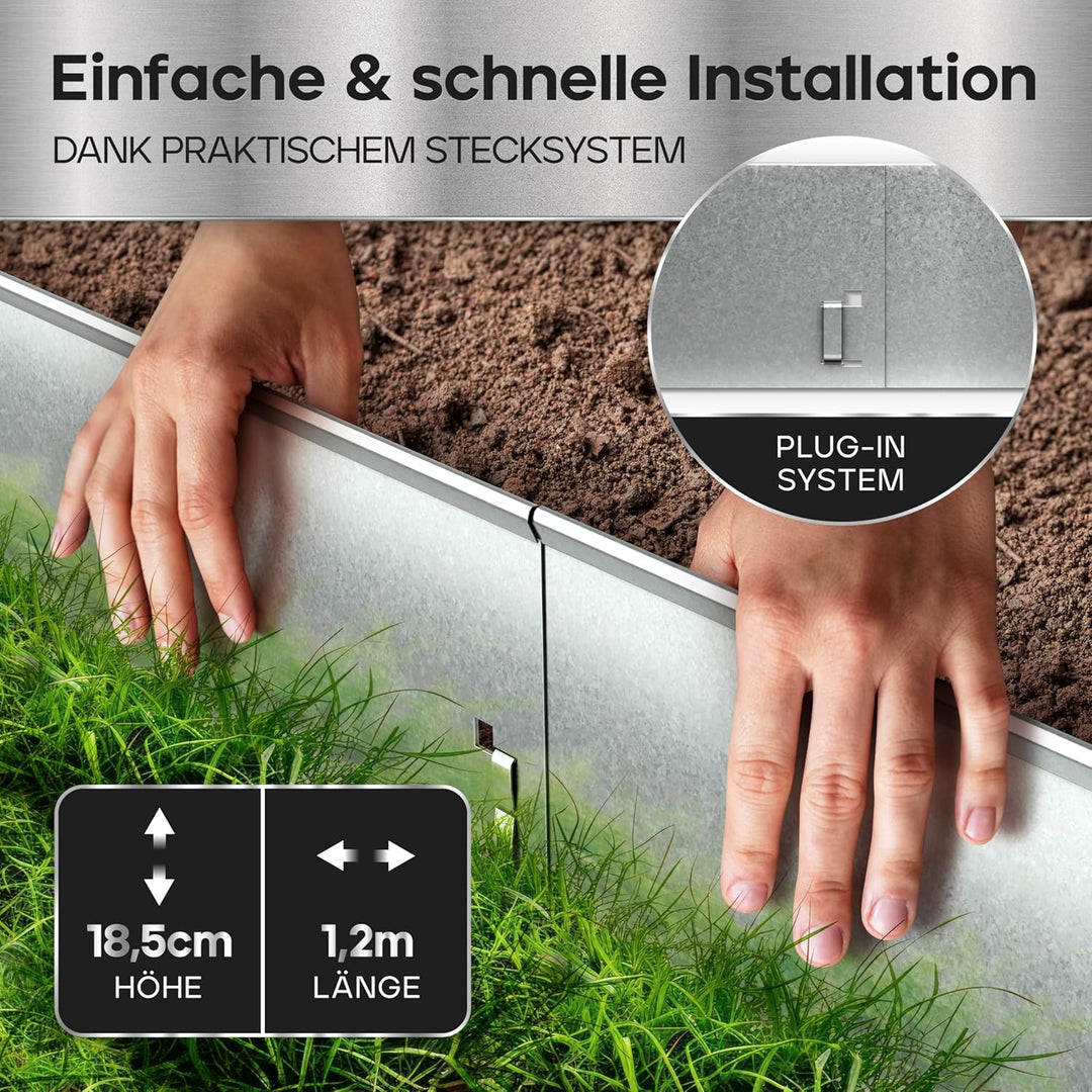 Rasenkante - 1,20m Verlegelänge - Garten Beeteinfassung Metall 18,5cm Hoch - Stabile Beetbegrenzung