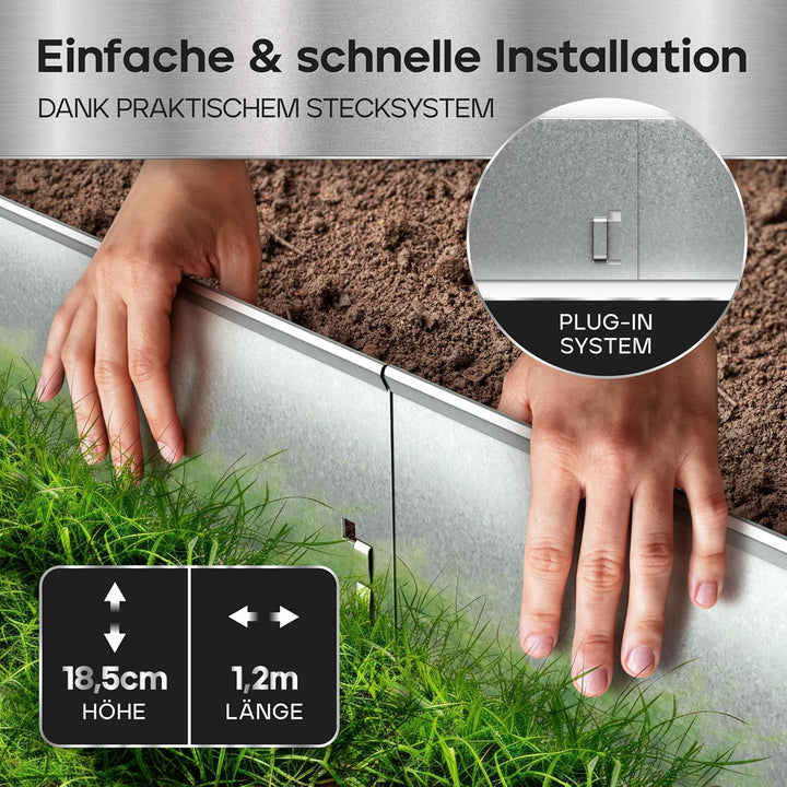 Rasenkante - 1,20m Verlegelänge - Garten Beeteinfassung Metall 18,5cm Hoch - Stabile Beetbegrenzung