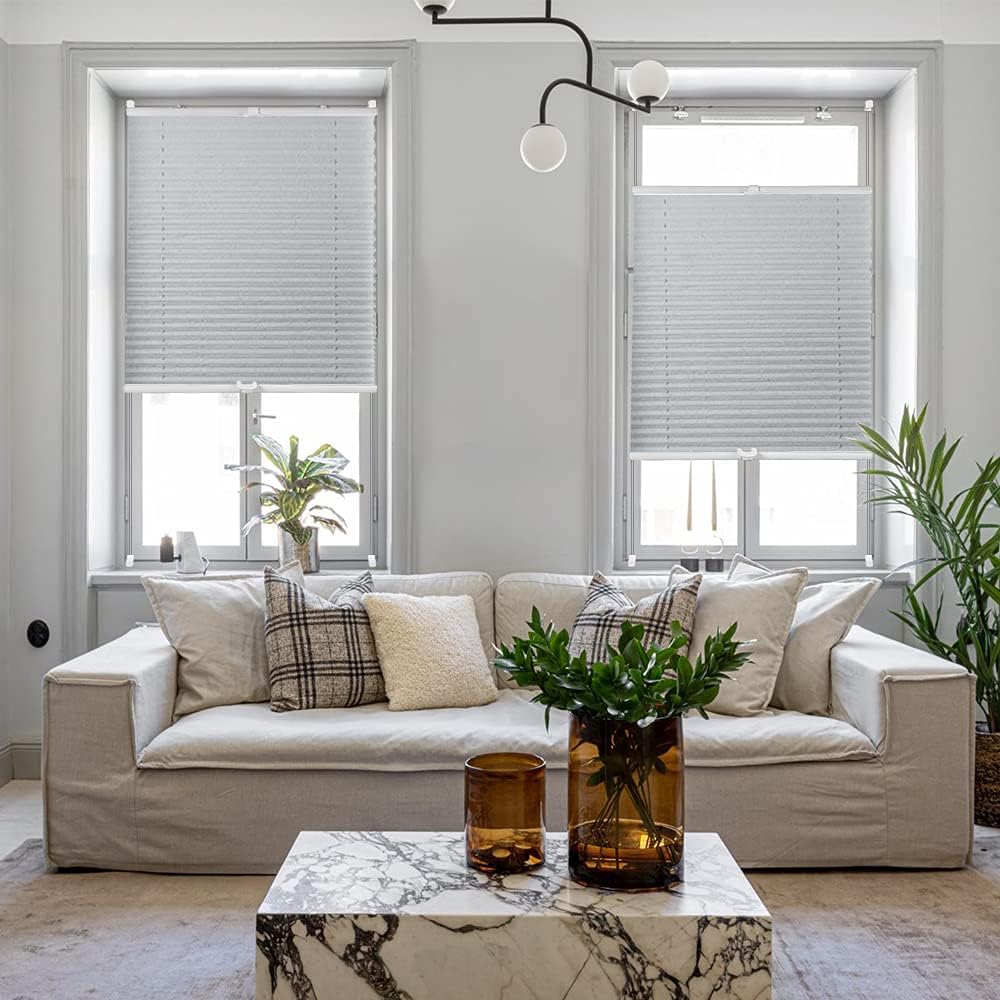 OBdeco Plissee Rollo Klemmfix ohner Bohren lichtdurchlässig Crushed Optik Faltrollo für Fenster und