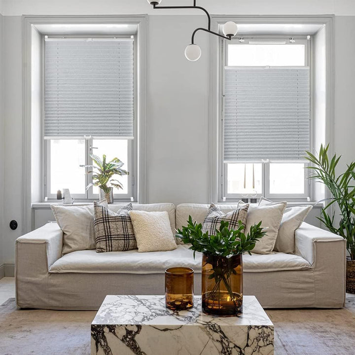 OBdeco Plissee Rollo Klemmfix ohner Bohren lichtdurchlässig Crushed Optik Faltrollo für Fenster und