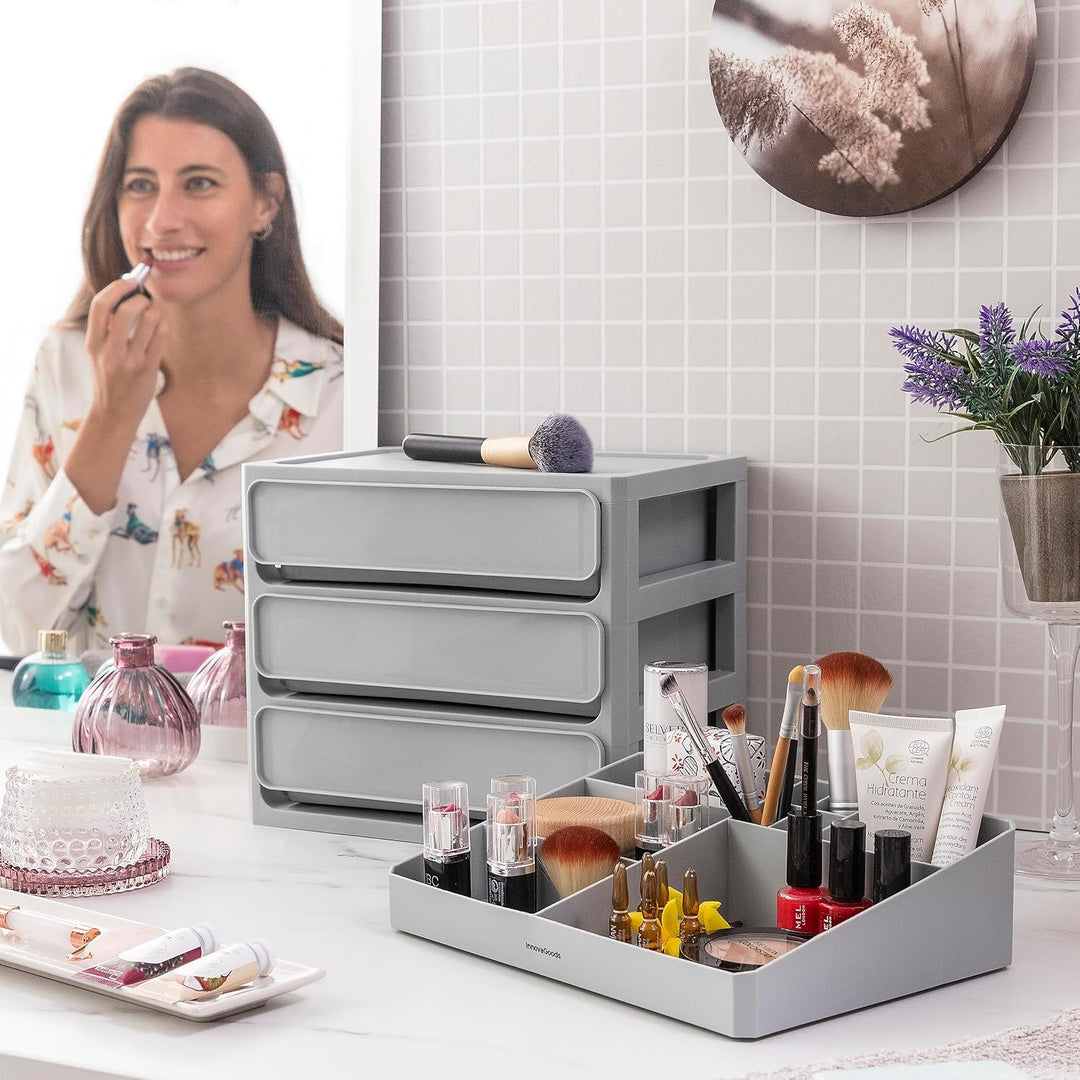 InnovaGoods - Make-up Organizer mit 3 Schubladen und 9 Fächern, Grosse Kapazität, Multifunktional fü