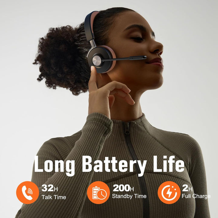 Headset mit Mikrophone Kabelloses, Bluetooth Headset für PC Laptop, 32h Gesprächszeit, USB A Dongle