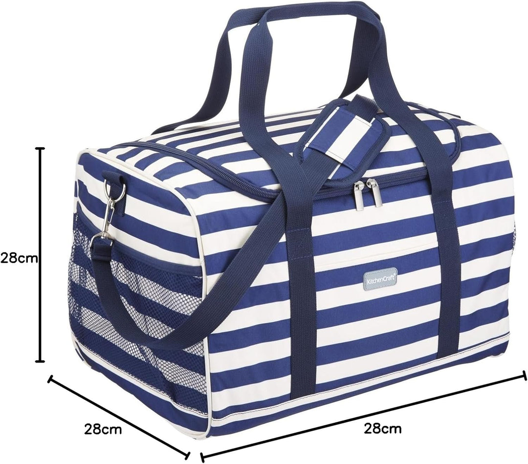 KitchenCraft We Love Summer Nautical-Striped Family Cool Bag- Navy Blue/White 28 x 18 x 18 cm, 28 x