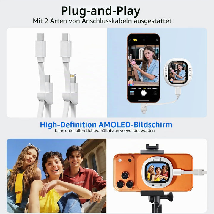 yAyusi Mini Magnetischer Vlog-Selfie-Monitor-Bildschirm für iPhone mit Fernbedienung, Tragbarer Rück