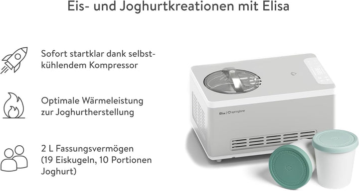 SPRINGLANE Eismaschine & Joghurtbereiter Elisa 2,0 L mit selbstkühlendem Kompressor 180 W inkl. Aufb