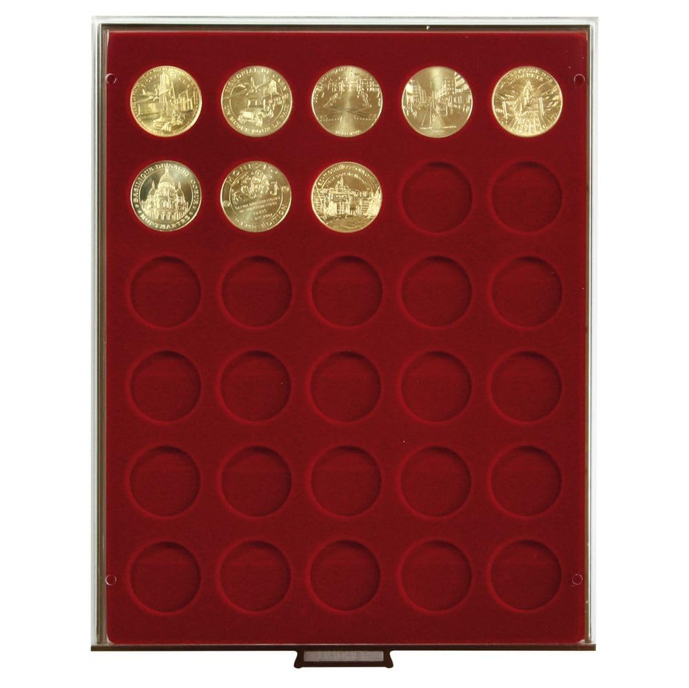 LINDNER Das Original Münzbox RAUCHGLAS mit 30 runden Vertiefungen für Münzen mit Ø34 mm