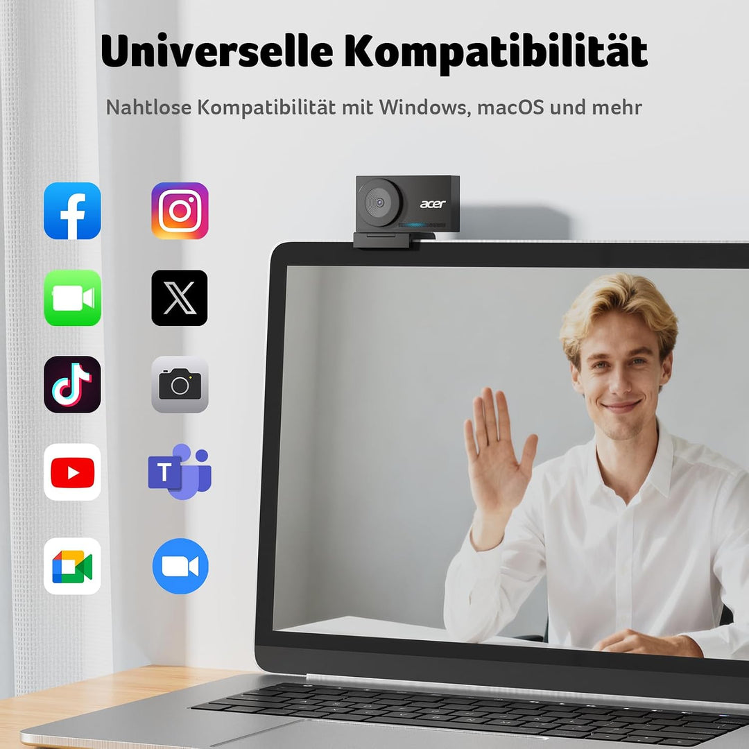 Acer 4K-Webcam für PC und Mac, Sony 1/2-Zoll-Sensor mit PDAF-Autofokus, 2 rauschunterdrückende Mikro
