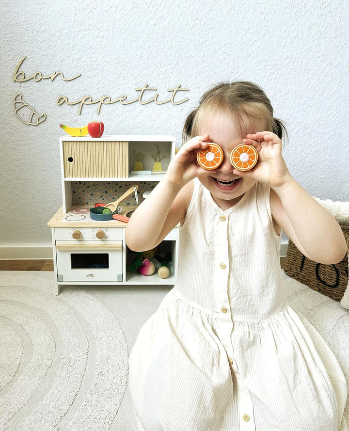 small Foot Kinderküche Terrazzo kompakt, Moderne Spielküche aus Holz, mit kindgerechtem Zubehör, Rol