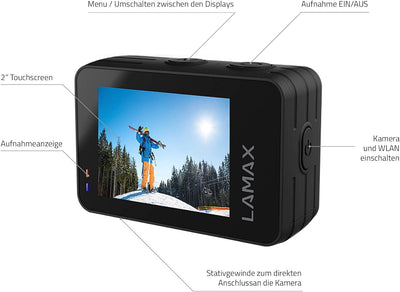 Lamax W7.1 REAL 4K 30fps Action Cam mit Stabilisierung, Unterwasserkamera, Camcorder mit Dual Displa