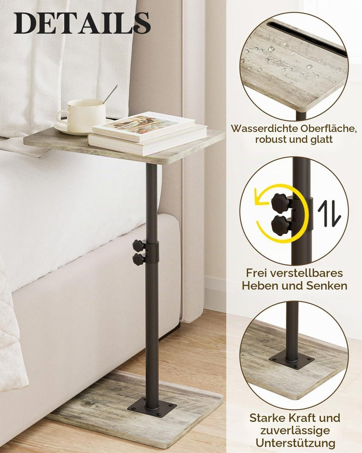 Beistelltisch C-Form, 360°Rotierend Couchtisch Klein, Höhenverstellbar Sofatisch,40x30x(45-81) cm,Ho