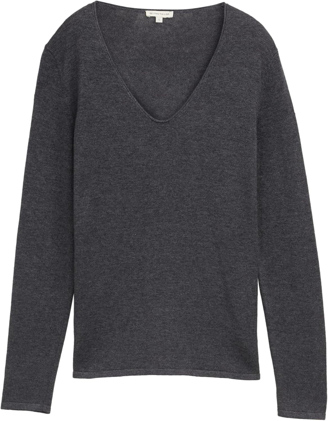 TOM TAILOR Damen Basic Strickpullover mit V-Ausschnitt XS 30281 - Evident Anthracite Melange, XS 302