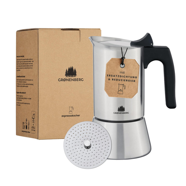 Groenenberg Espressokocher Edelstahl 1-2 Tassen | Espressokanne (100 ml Füllmenge) | Mokkakanne | Ca