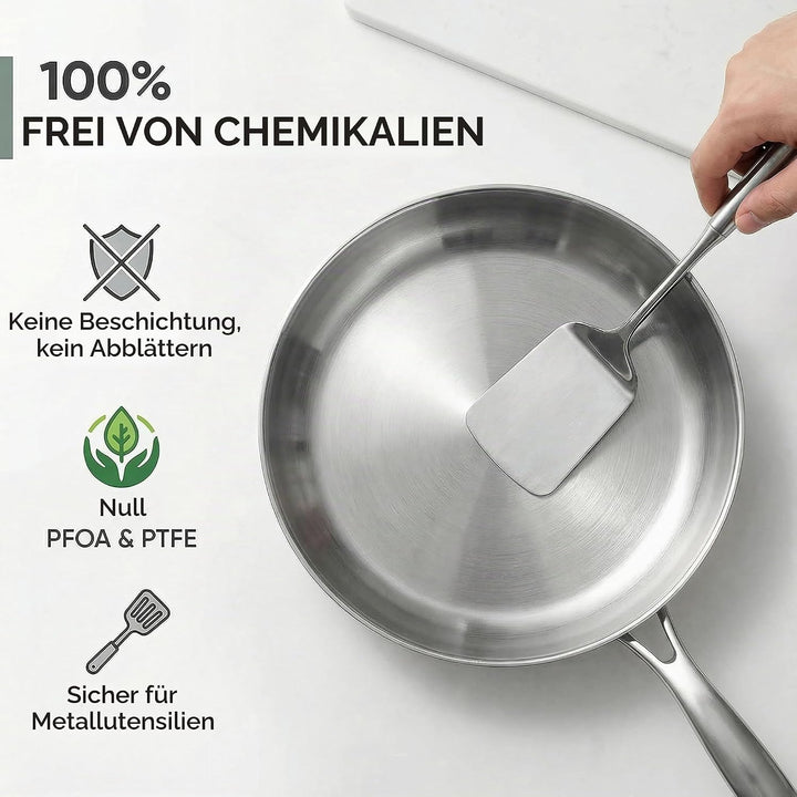 Pfanne Edelstahl-Bratpfanne - Für gleichmässiges Braten und scharfe Anbraten auf allen Herdarten, in