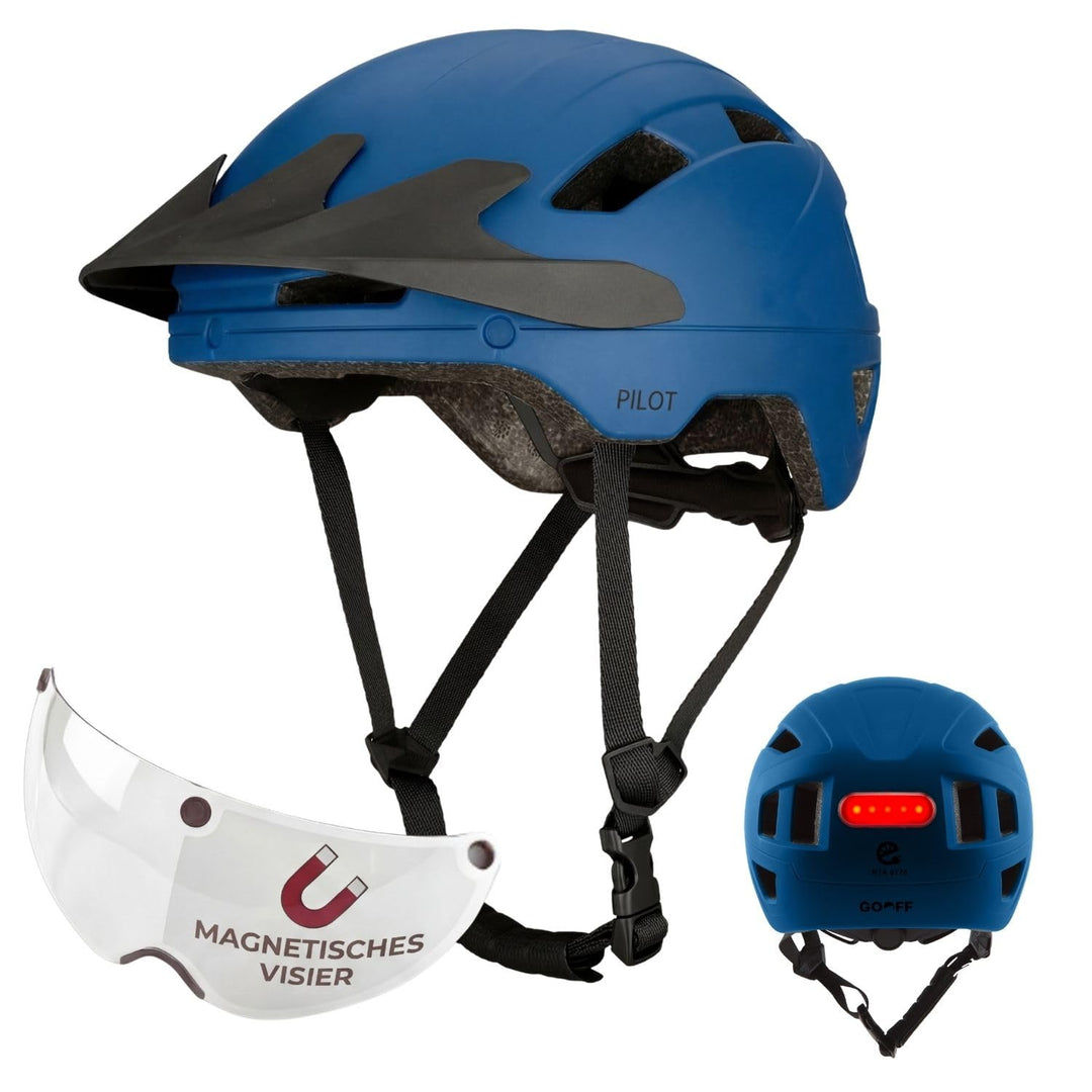 GOOFF Pilot S-Pedelec Helm - Schutz für schnelle E-Bike Fahrten – Fahrradhelm mit Visier und Licht –