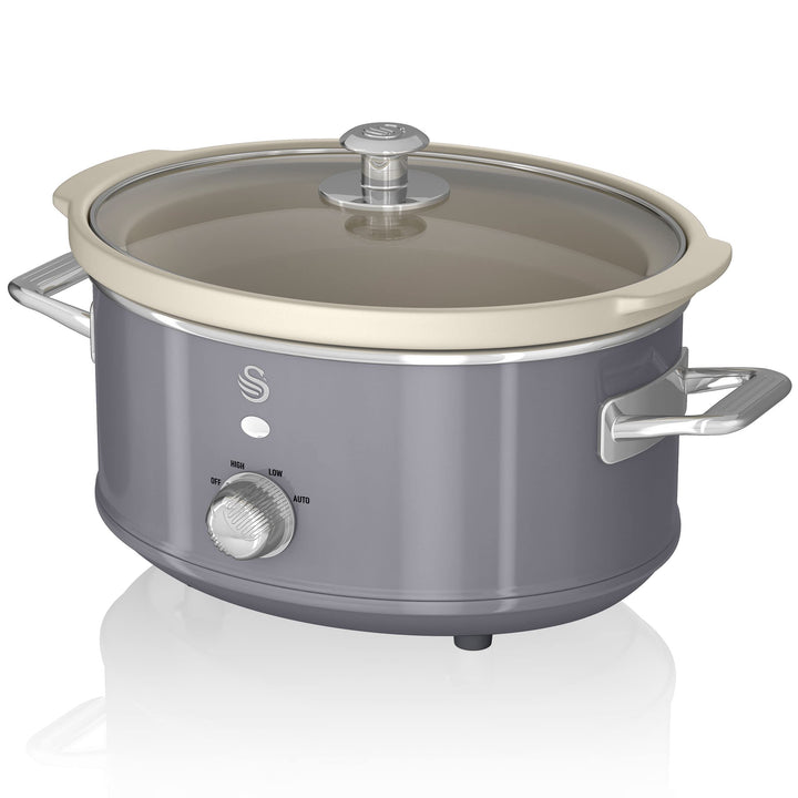 Swan Retro SF17021GRNEU Slow Cooker 3,5L Abnehmbarer Kochbehälter, PFOA- und PTFE-freier Keramischer