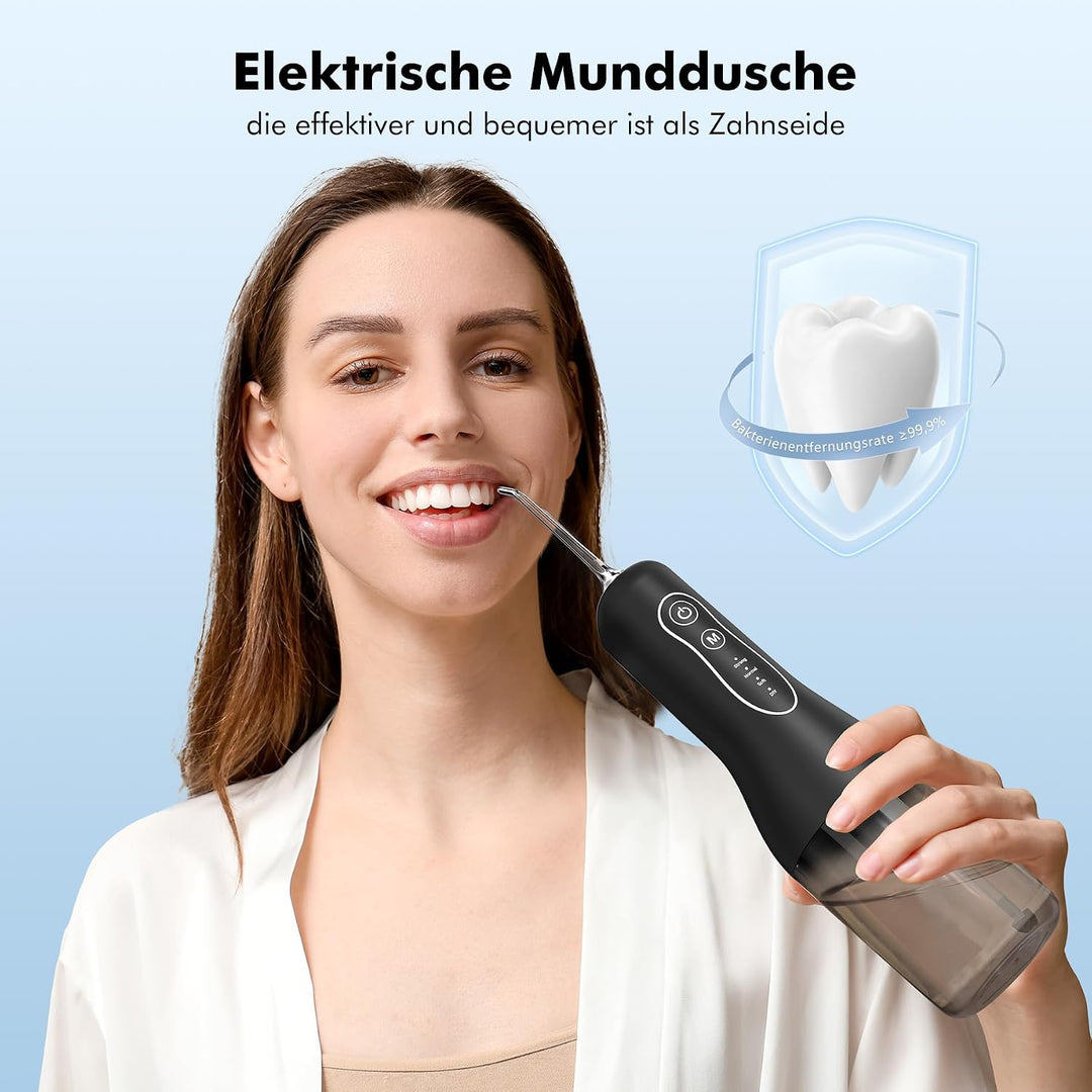 ETROBOT Munddusche Kabellos, 2024 Elektrisch Water Flosser, 5 Modi & 6 Düsen, 350ML(Vergrösserter) Z