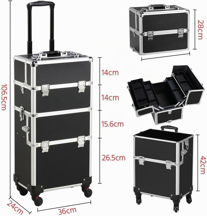 Yaheetech 3 in 1 Friseurkoffer Alu Kosmetikkoffer Trolley Beautycase Koffer Trolley mit Schlösser un
