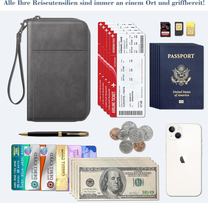 FINTIE Reisepass Tasche Familie Reiseorganizer, Wasserdicht Reisepasshülle Ausweistasche Dokumentee